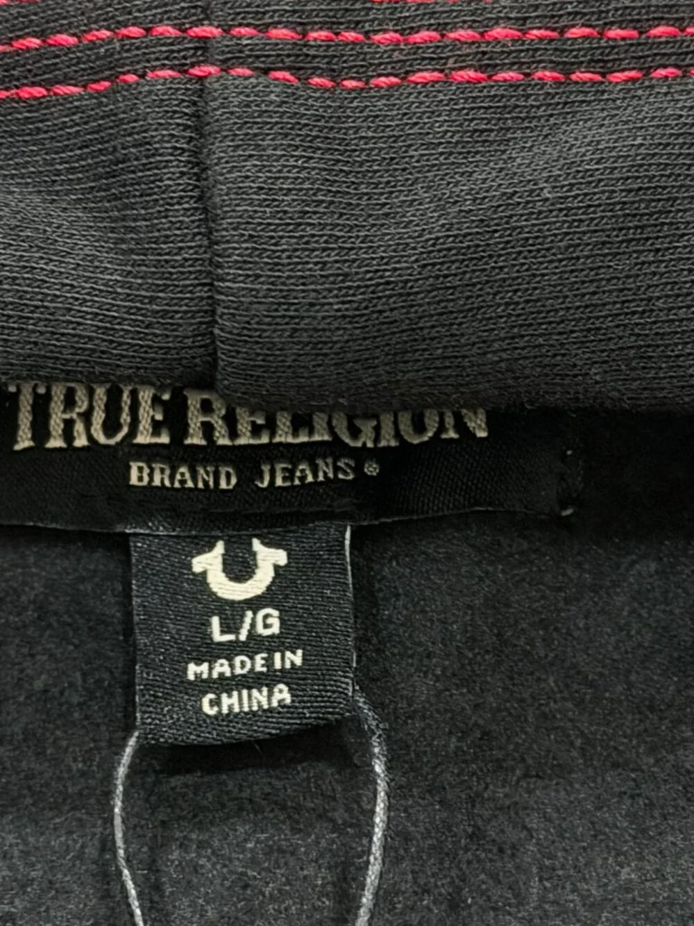 True Religion Mens TNL Puff Buddha Full Zip Hoodie Large L Black Red Stitch NWT